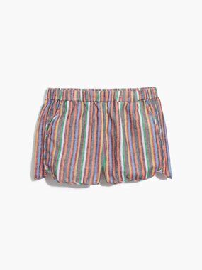 Madewell Rainbow Stripe Pull-On Shorts Linen Cotton Elastic Waist Size M